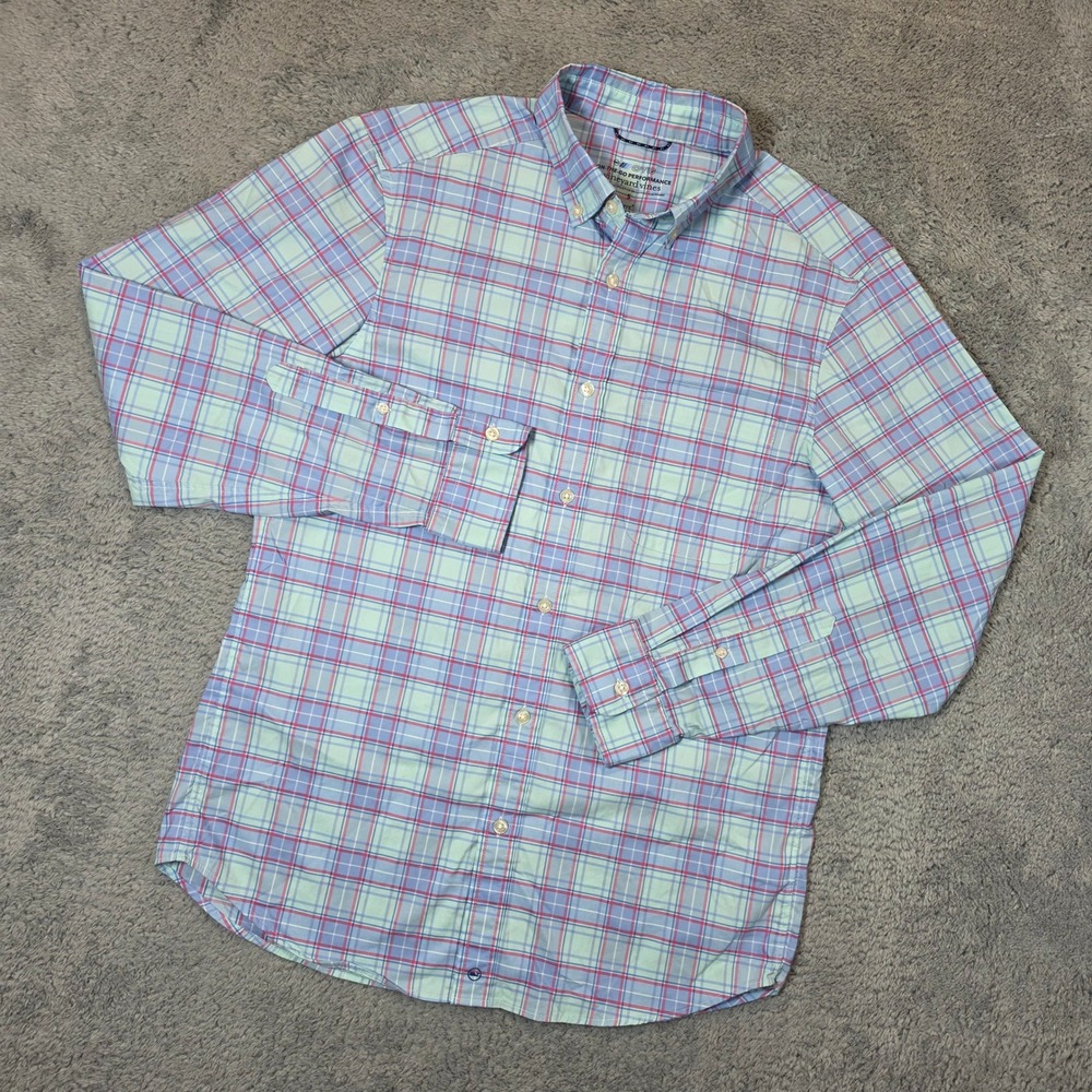 Vineyard Vines Performance Shirt Mens S Blue Plaid OTG brrr Cooling Button Down - Picture 1 of 9